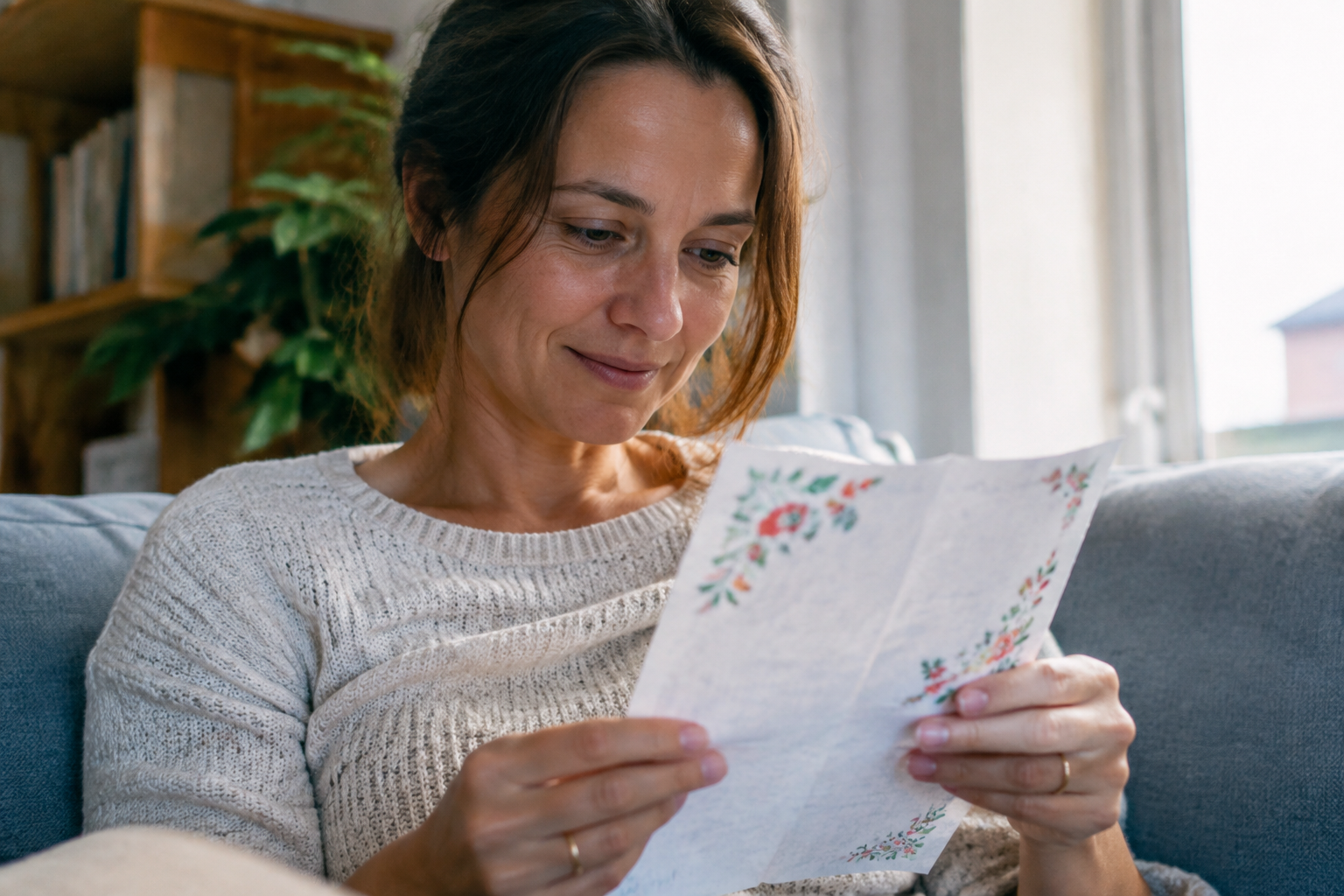 Maman tient une lettre manuscrite decoree